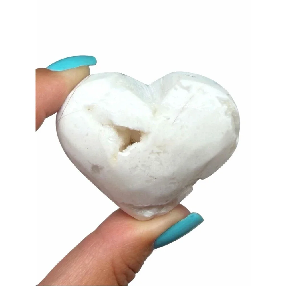 Snow Agate Druzy Heart Carving Stone Crystal Decor Gift Carved Puffy